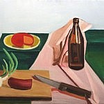 Cheese, Sausage, Bottle and Knife | Oil on Canvas | 18 x 27 inches | ca. 1980