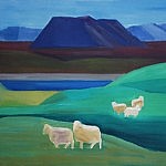 Five Sheep in landscape | Oil on Canvas | 29 x 33 inches  | ca. 1990