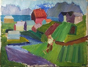 Icelandic Village | Oil on Canvas | 49.6 x 29 inches  | ca. 1940 