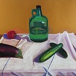 Still Life with Eggplant and Wine Jug | Pastel on Paper | 26 x 40 inches | ca. 1975