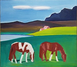 Two Horses in Landscape | Oil on Canvas | 30 x 34 inches | ca.1990